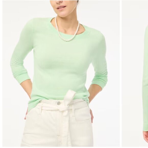 JCREW Pale Green Crewneck 100% Cotton Teddie Sweater Women's Medium - Picture 4 of 5